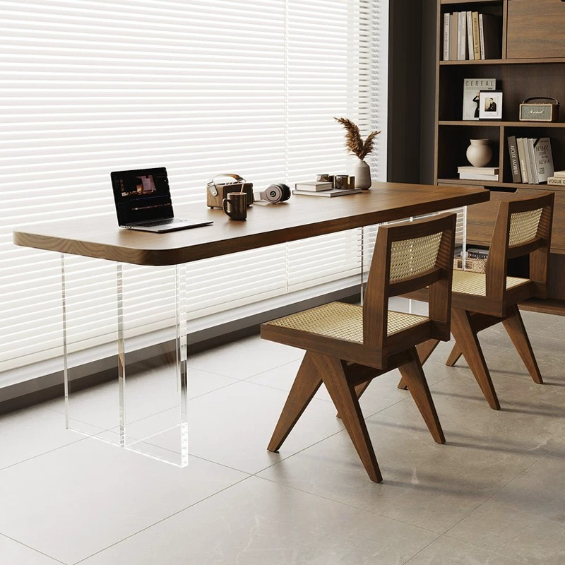 Bedroom Furniture - โต๊ะทำงานไม้เนื้อแข็งอะคริลิกสไตล์นอร์ดิก โต๊ะคอมพิวเตอร์ในห้องนอนสไตล์มินิมอลแบบอิตาลี เฟอร์นิเจอร์สำหรับการเรียนรู้ที่สร้างสรรค์ Zwevend Bureau FYFD