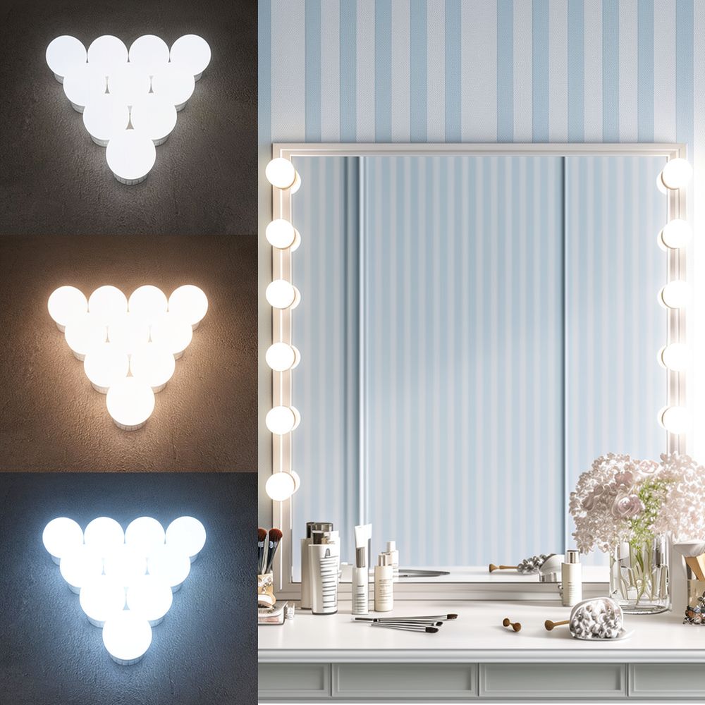 Dressing Table Vanity With Lighted Mirror - โคมไฟ LED ฮอลลีวูดสำหรับโต๊ะเครื่องแป้ง ปรับความสว่างได้ ใช้พลังงานจาก USB