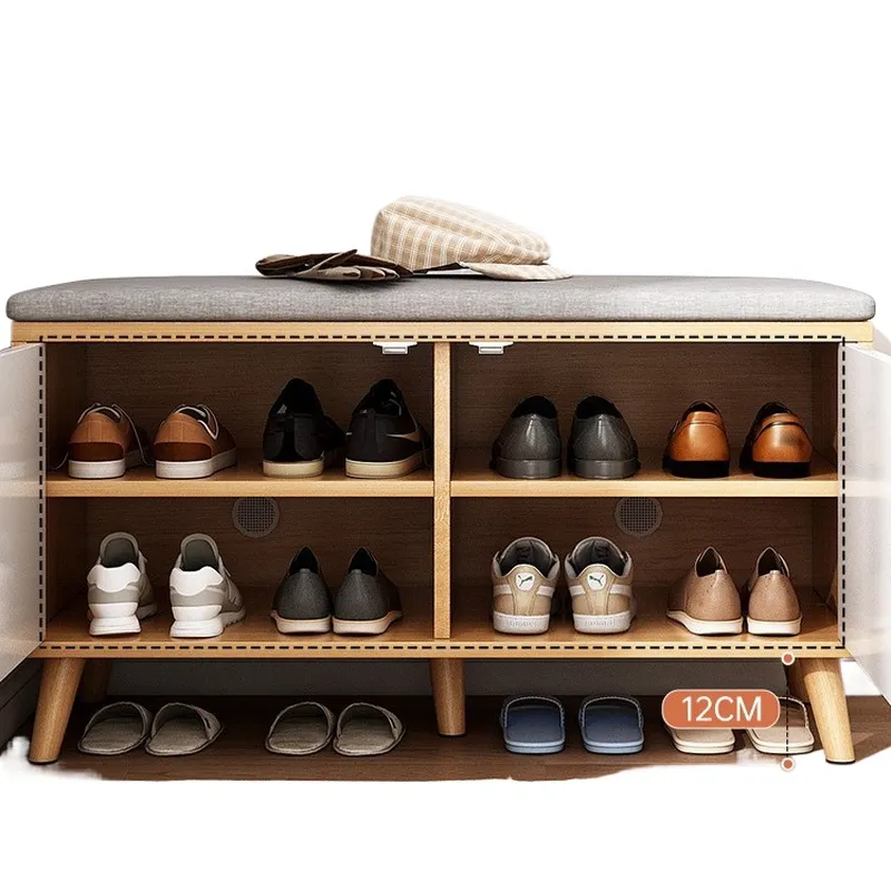 Shoe Rack Cabinet Narrow Entryway - ชั้นวางรองเท้าแบบมีที่นั่งสำหรับทางเข้าแคบ ตู้เก็บของหลายชั้นสำหรับพื้นที่แคบภายในบ้าน เฟอร์นิเจอร์จัดระเบียบบ้าน