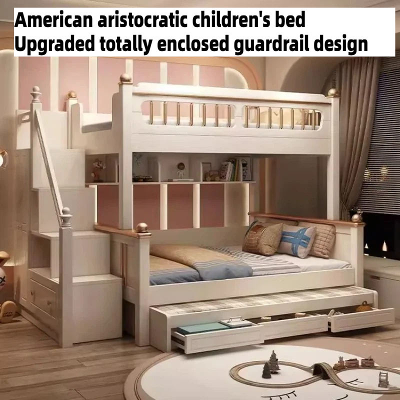 King Size Bed Frame With Storage Drawers - เตียงเด็กยกพื้นขนาด 135x190 ซม. พร้อมที่นอนไม้ เตียงสองชั้นขนาดควีนไซส์ พร้อมสไลเดอร์