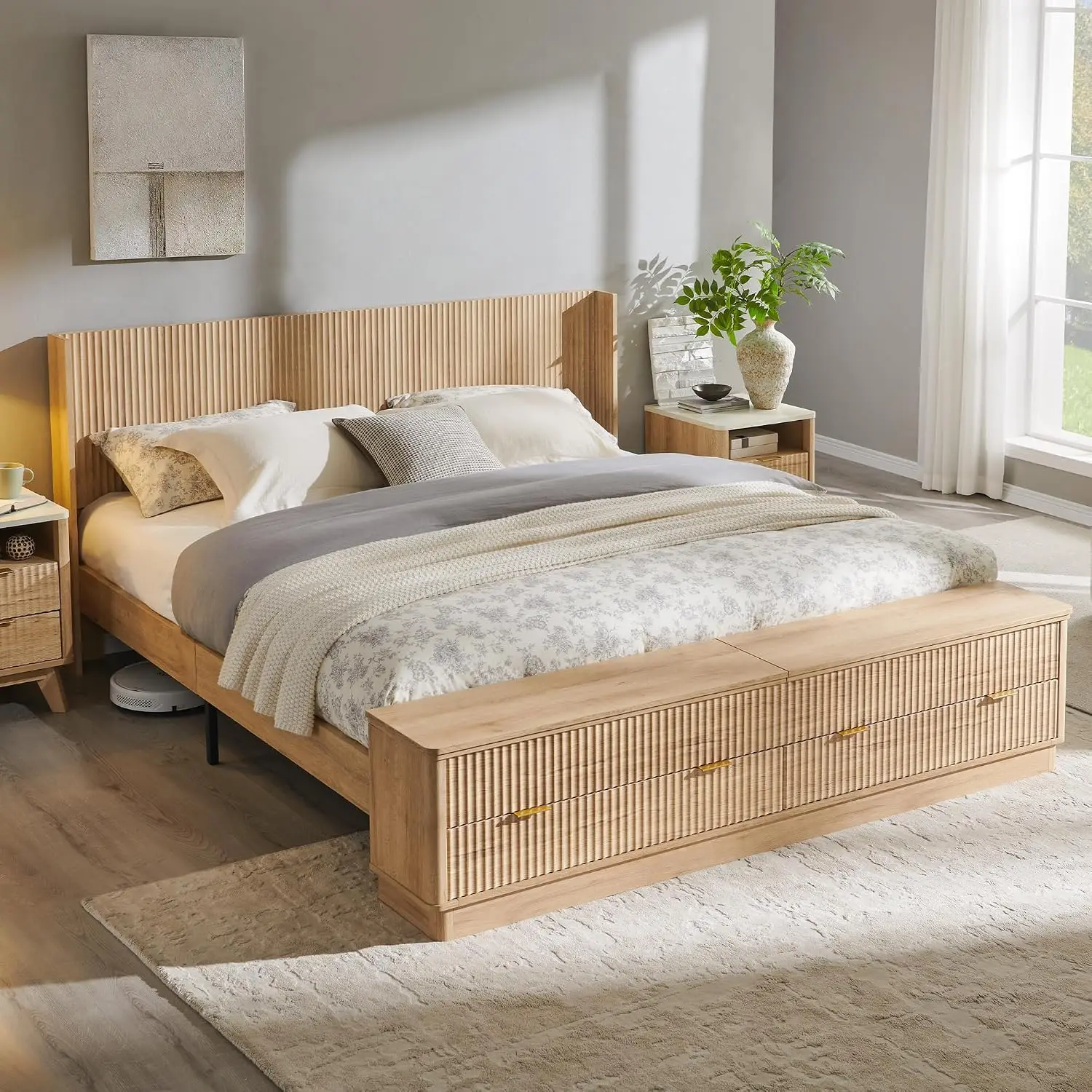 โครงเตียงคิงไซส์แบบมีลายลูกฟูก - King Size Bed Frame With Storage Drawers บทวิจารณ์และราคา