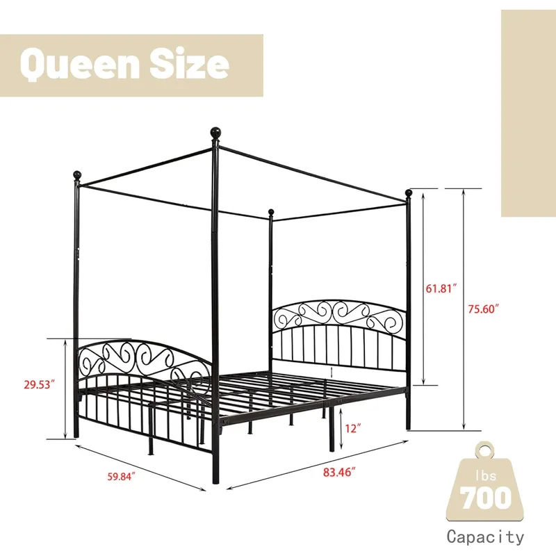 โครงเตียงขนาดควีนไซส์ พร้อมโคร - Canopy Bed Frame Metal Queen บทวิจารณ์และราคา