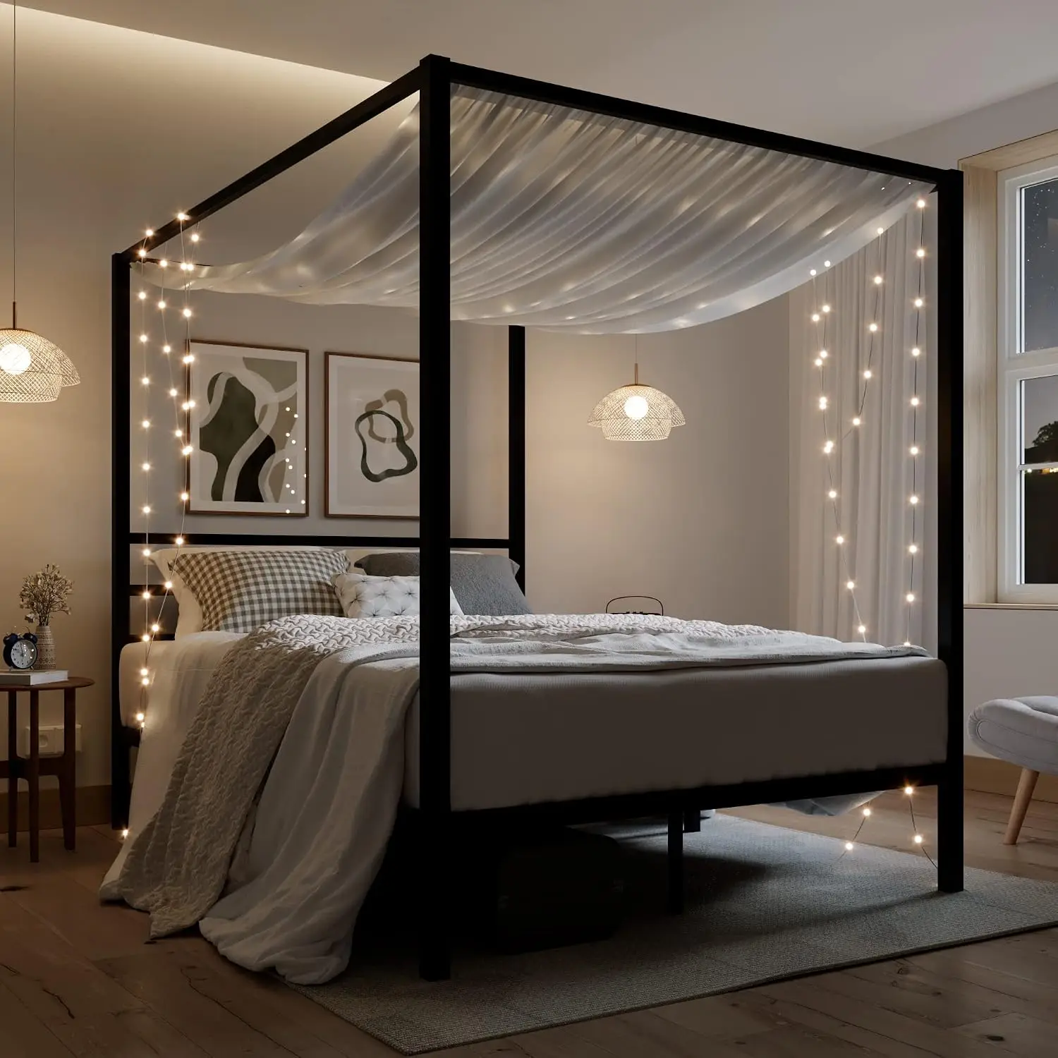 โครงเตียงเหล็กแบบมีหลังคา ขนาด - Canopy Bed Frame Metal Queen บทวิจารณ์และราคา