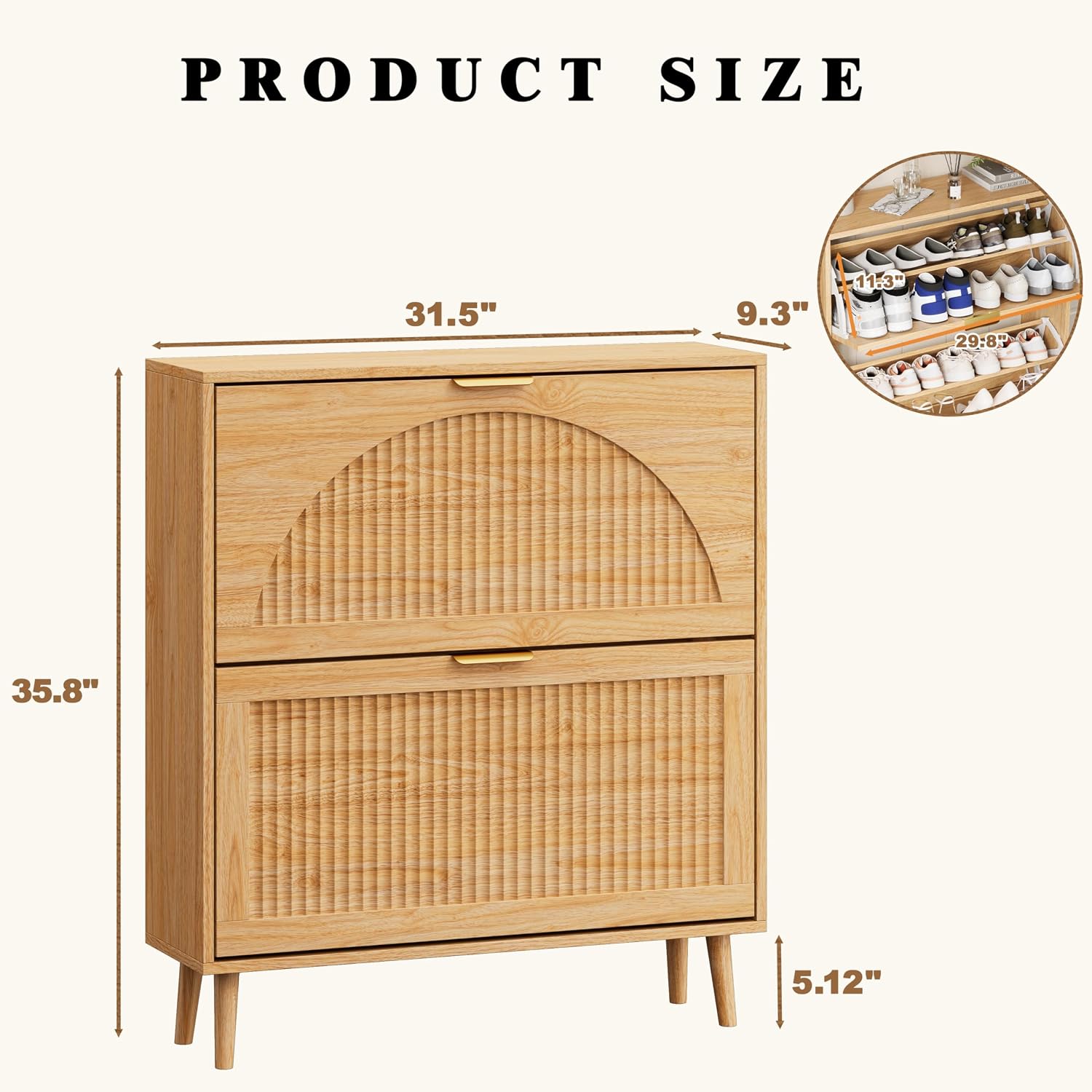 ตู้รองเท้าไม้ 2 ลิ้นชักแบบเปิด - Shoe Rack Cabinet Narrow Entryway บทวิจารณ์และราคา