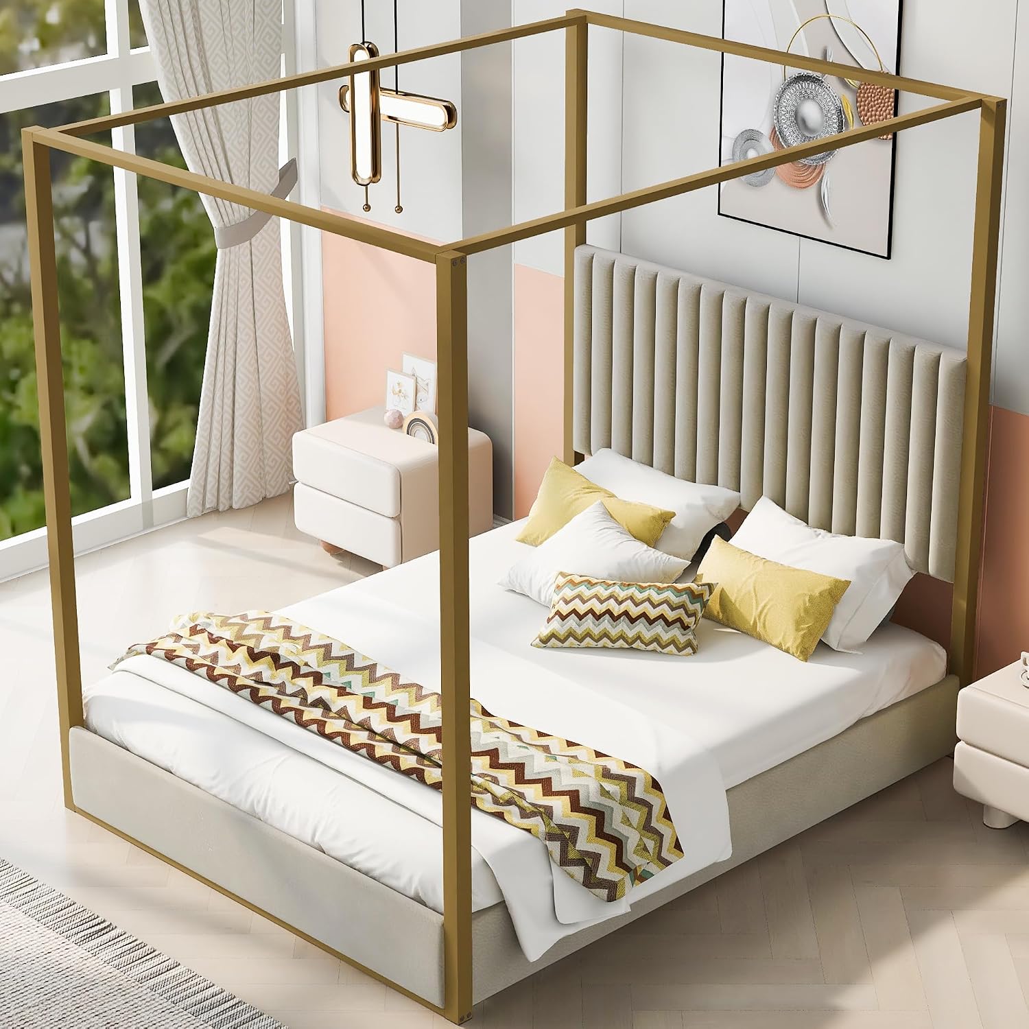 เตียงนอนทรงโมเดิร์น 4 เสา ขนาด - Canopy Bed Frame Metal Queen บทวิจารณ์และราคา