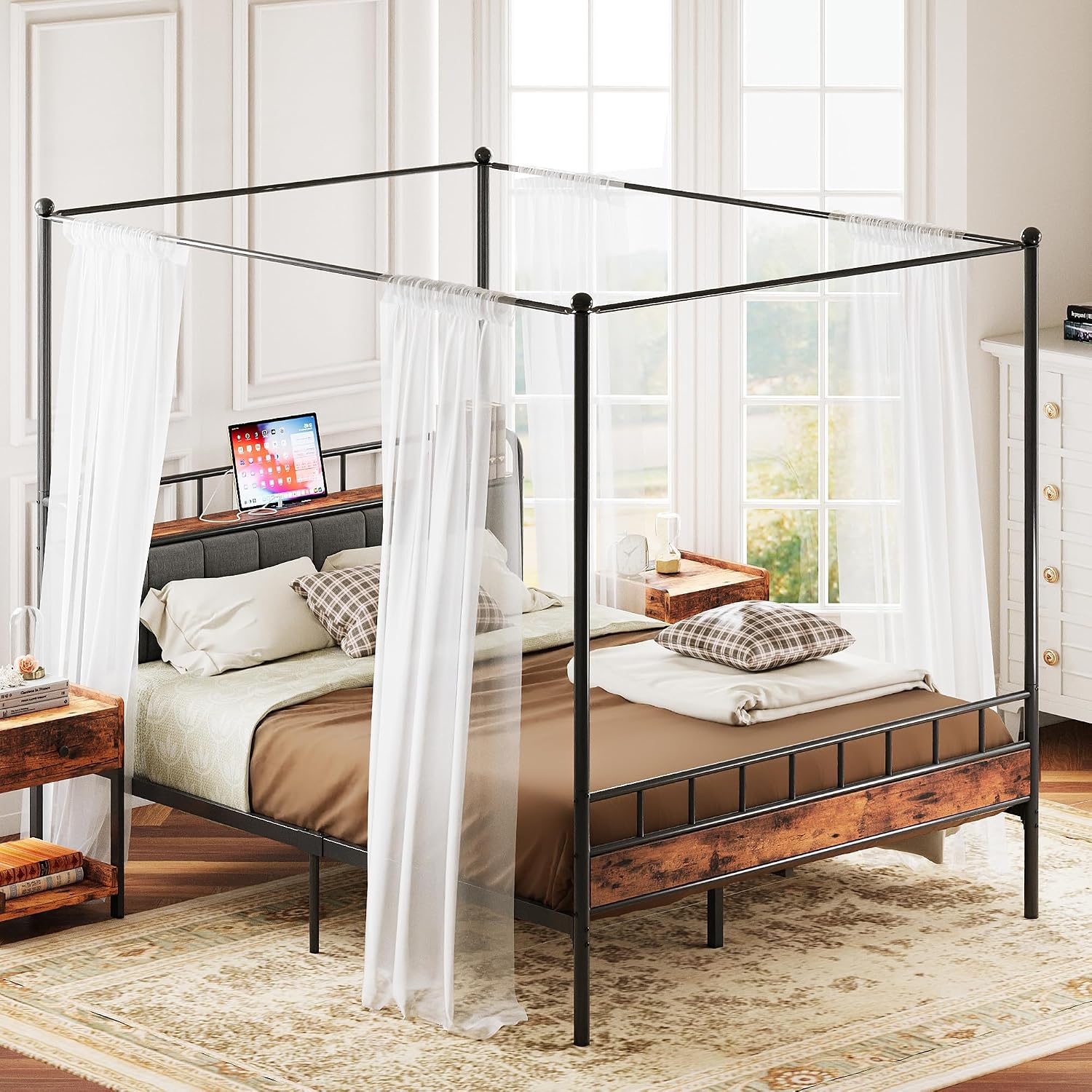 เตียงควีนไซส์พร้อมโครงเตียงแบบ - Canopy Bed Frame Metal Queen บทวิจารณ์และราคา