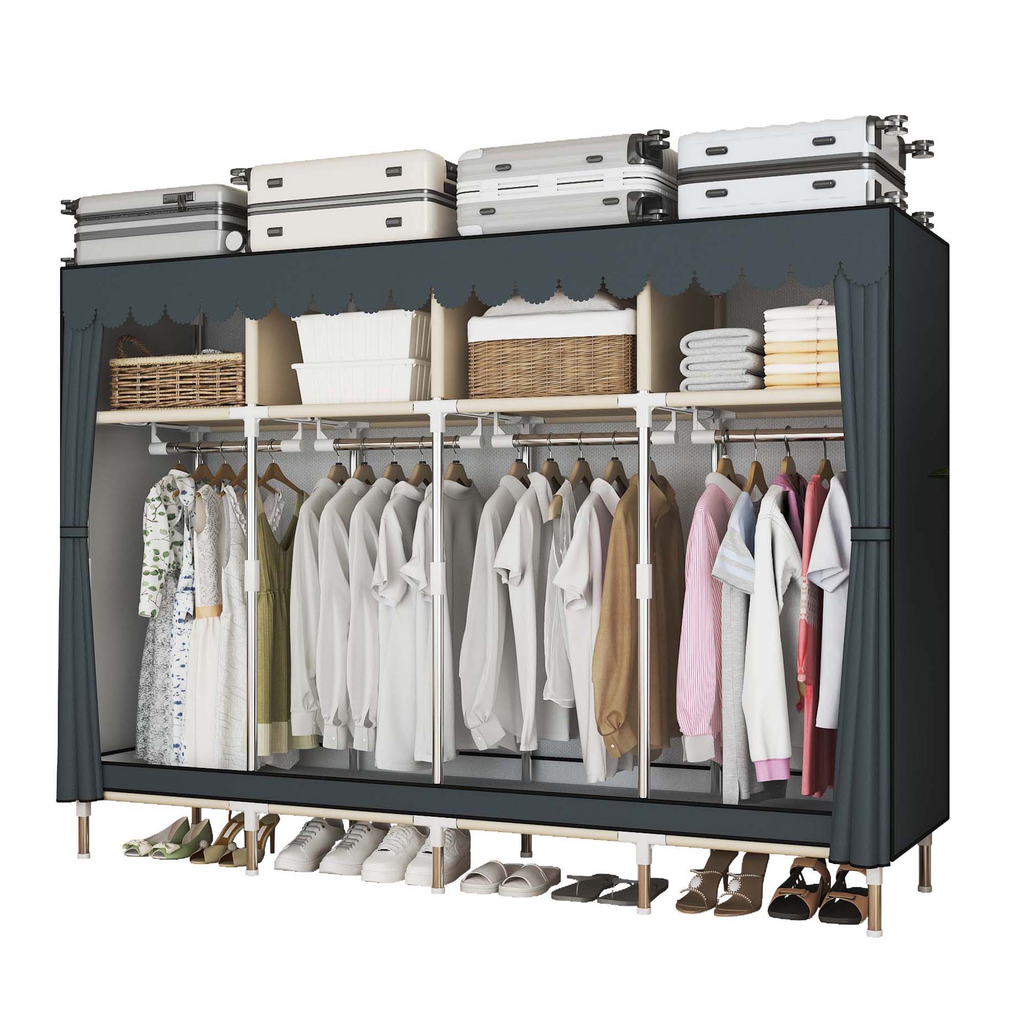 ตู้เสื้อผ้าแบบวอล์กอินขนาดกว้า - Wardrobe Closet Portable Fabric Cover บทวิจารณ์และราคา