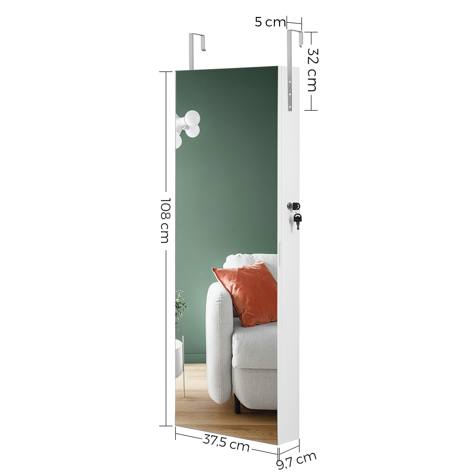 ตู้เก็บเครื่องประดับสีขาวแบบมี - Full Length Mirror Jewelry Armoire บทวิจารณ์และราคา
