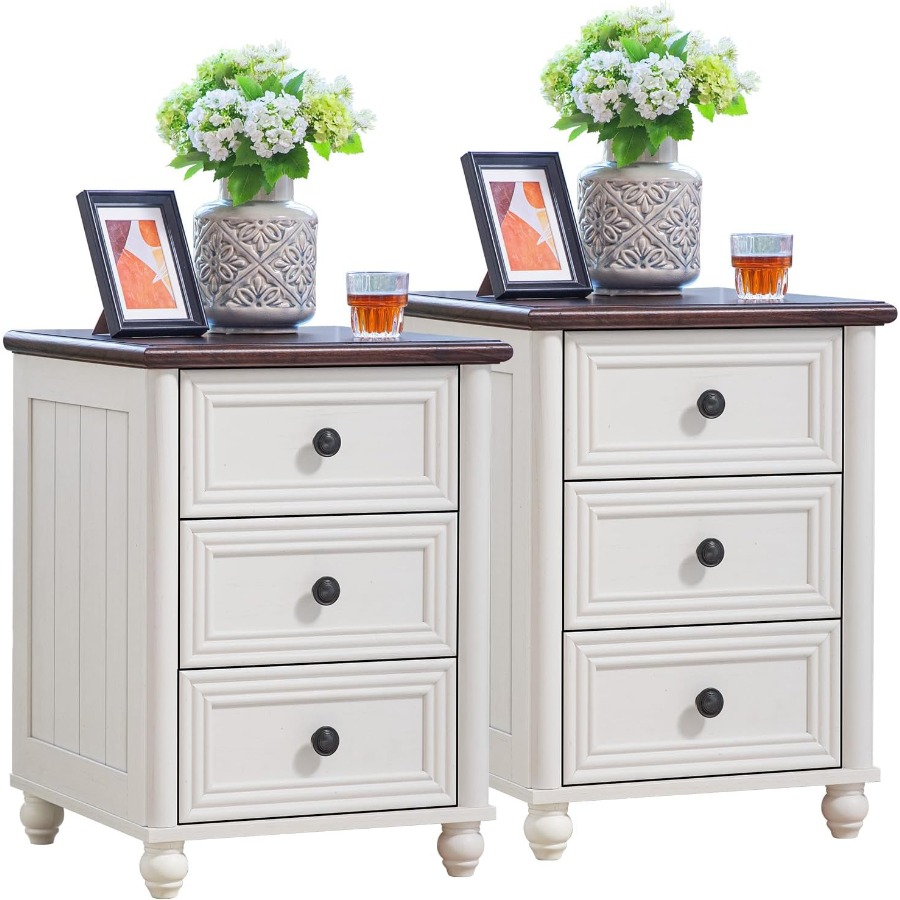 ชุดโต๊ะข้างเตียง 18 นิ้ว 2 ชิ้ - Solid Wood Nightstand 2 Drawers บทวิจารณ์และราคา