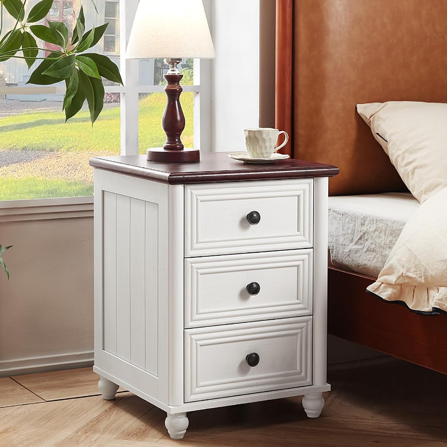 ชุดโต๊ะข้างเตียง 18 นิ้ว 2 ชิ้ - Solid Wood Nightstand 2 Drawers บทวิจารณ์และราคา