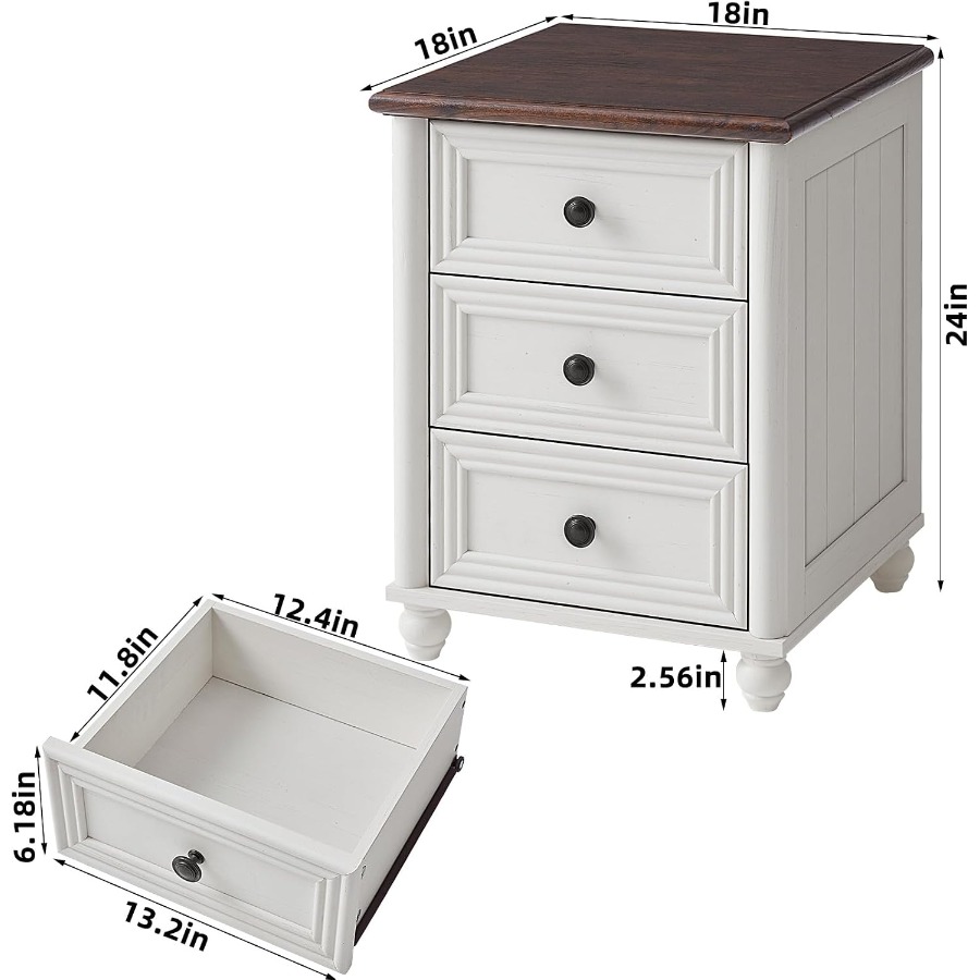 ชุดโต๊ะข้างเตียง 18 นิ้ว 2 ชิ้ - Solid Wood Nightstand 2 Drawers บทวิจารณ์และราคา