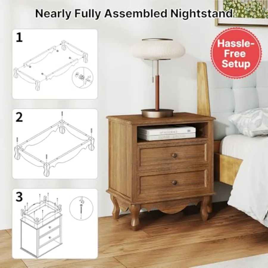 โต๊ะข้างเตียงไม้เนื้อแข็ง ประก - Solid Wood Nightstand 2 Drawers บทวิจารณ์และราคา