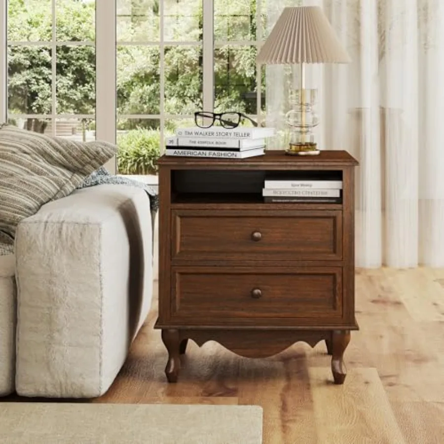 โต๊ะข้างเตียงไม้เนื้อแข็ง ประก - Solid Wood Nightstand 2 Drawers บทวิจารณ์และราคา