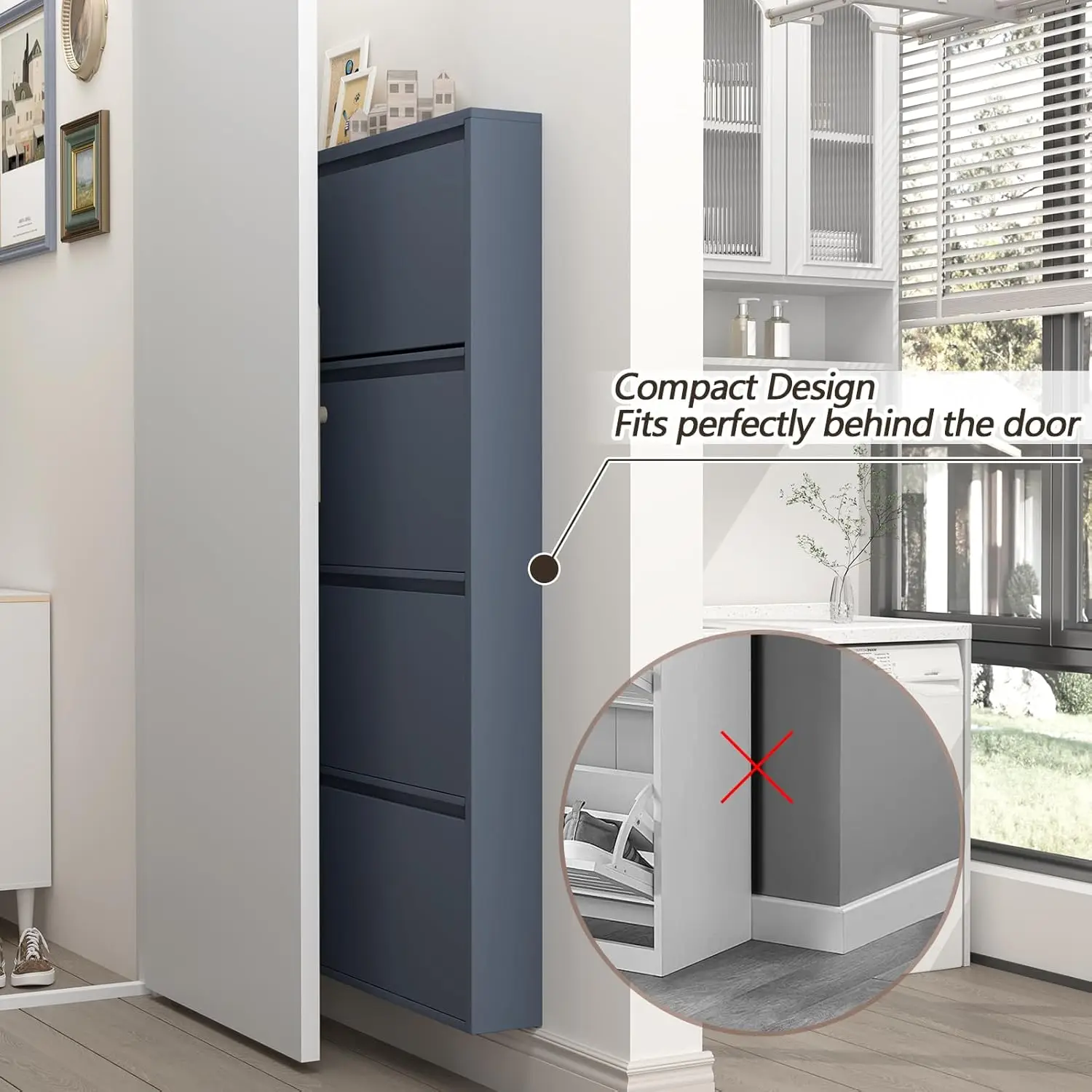 ตู้เก็บรองเท้าพร้อมลิ้นชักแบบเ - Shoe Rack Cabinet Narrow Entryway บทวิจารณ์และราคา