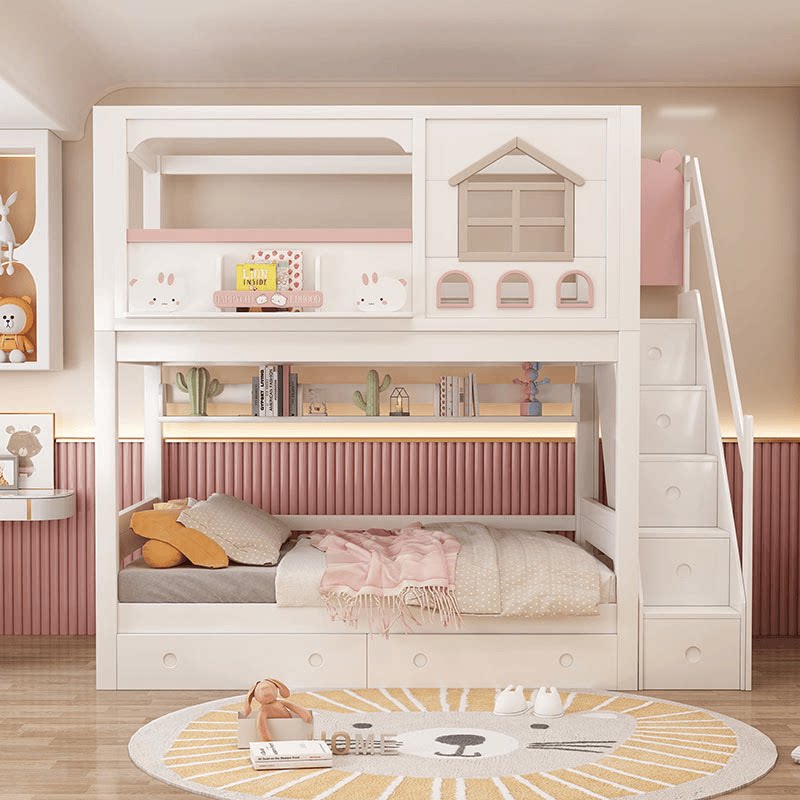 เตียงสองชั้นสำหรับเด็กทำจากไม้ - Bunk Bed With Stairs And Slide บทวิจารณ์และราคา