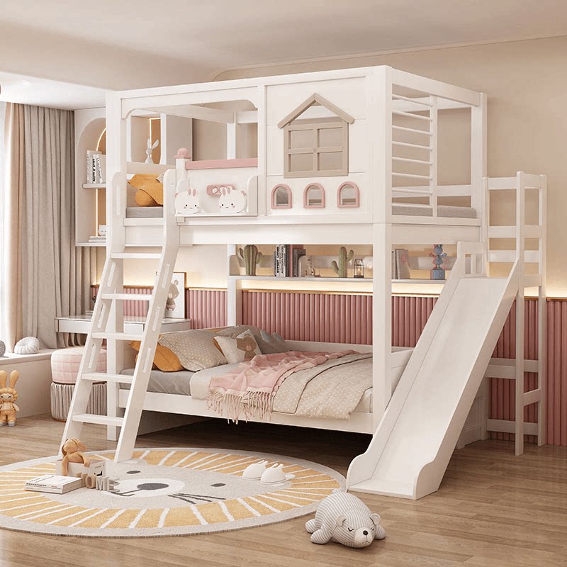 เตียงสองชั้นสำหรับเด็กทำจากไม้ - Bunk Bed With Stairs And Slide บทวิจารณ์และราคา