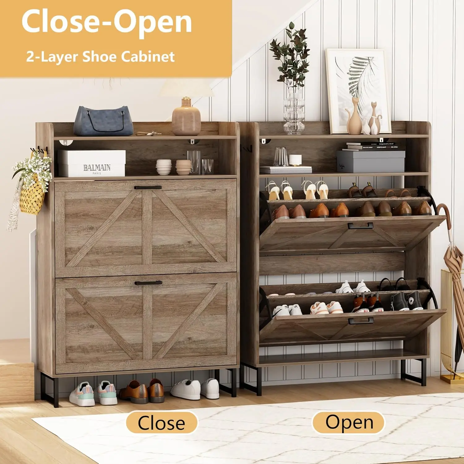 ตู้เก็บรองเท้าพร้อมลิ้นชักแบบเ - Shoe Rack Cabinet Narrow Entryway บทวิจารณ์และราคา