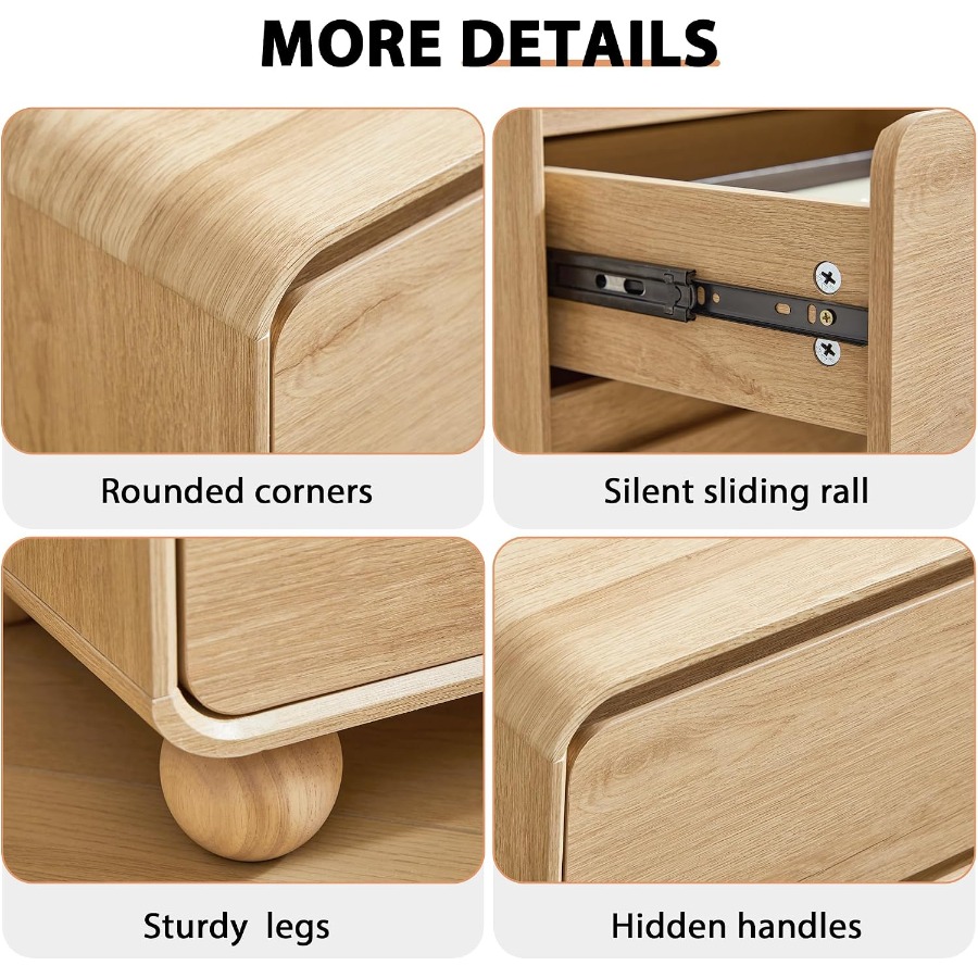 โต๊ะข้างเตียงขนาดเล็ก พร้อมลิ้ - Solid Wood Nightstand 2 Drawers บทวิจารณ์และราคา